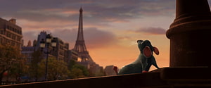 Remy the Rat Looking at Eiffel Tower in Paris Sunset from Ratatouille Movie HD wallpaper