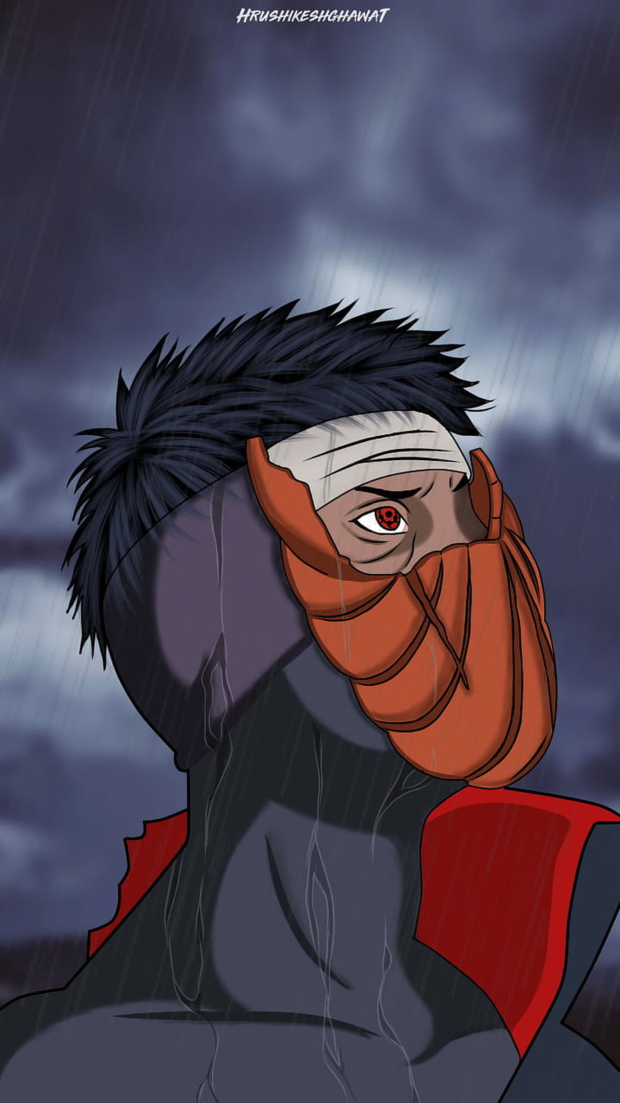 Orochimaru anime character portrait with Sharingan eye in rain HD phone wallpaper
