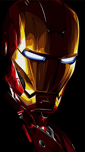 Iron Man Helmet Close-Up Illustration With Glowing Blue Eyes And Red Gold Armor, Iron Man Ultra High Definition 83223, Iron Man HD phone wallpaper