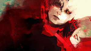 Kaneki Ken from Tokyo Ghoul in a dramatic red and black digital painting HD wallpaper