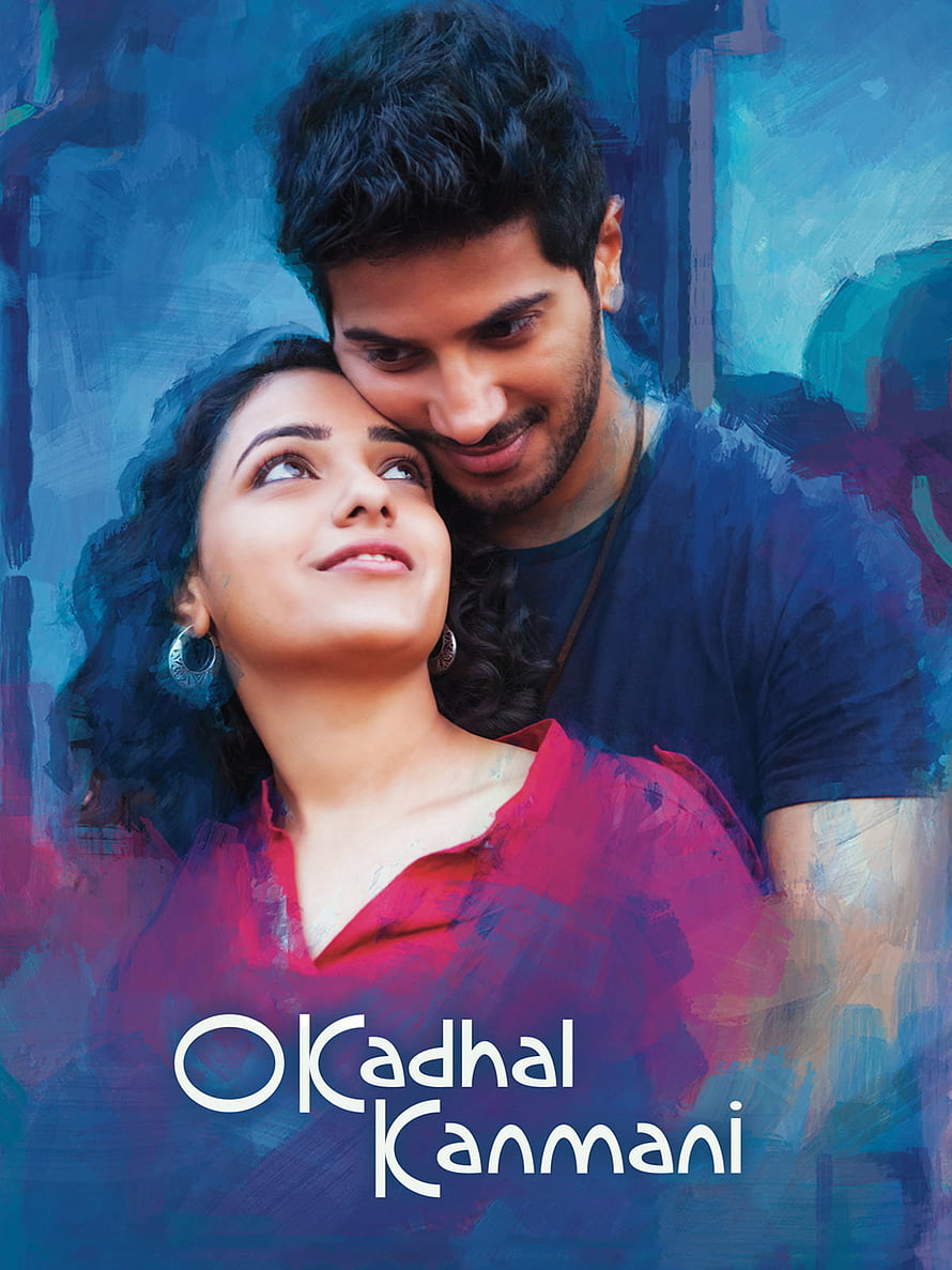 O Kadhal Kanmani Romantic Couple Portrait in Painterly Blue and Red Style HD phone wallpaper