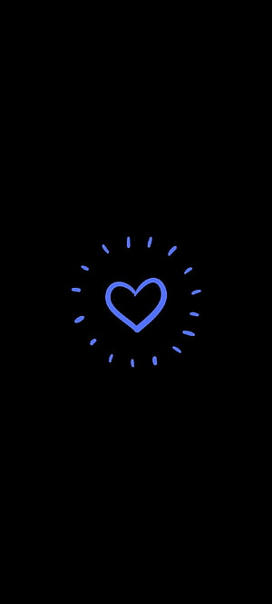 Minimalist Blue Heart Outline With Radiating Dots On Black Background HD phone wallpaper