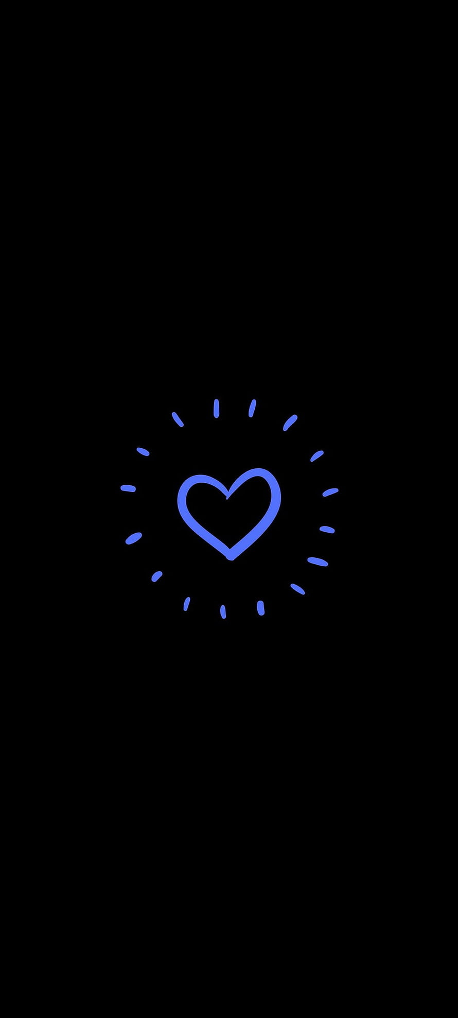 Minimalist Blue Heart Outline With Radiating Dots On Black Background HD phone wallpaper