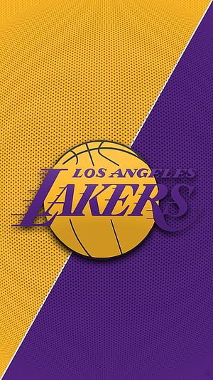 Los Angeles Lakers Basketball Logo on Purple and Gold Diagonal Halftone Background HD phone wallpaper