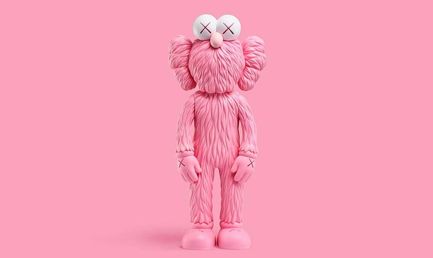 Pink Furry Kaws Companion Figure with X Eyes on Pastel Background HD wallpaper