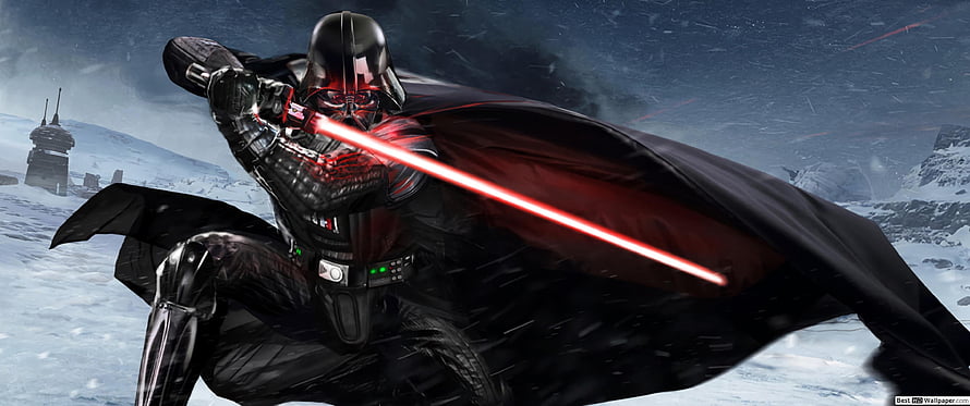 Darth Vader Wielding Red Lightsaber in Snowy Star Wars Battle Scene HD wallpaper
