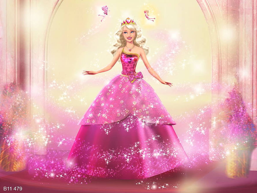 Barbie Princess Charm School Ball Gown with Sparkling Pink Dress and Fairy Crown HD wallpaper