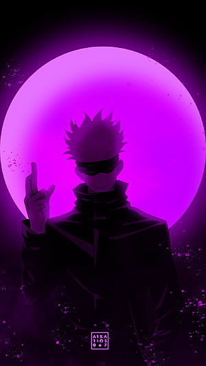 Gojo Satoru Jujutsu Kaisen Anime Character Silhouette Purple Moon Background Wallpaper HD phone wallpaper