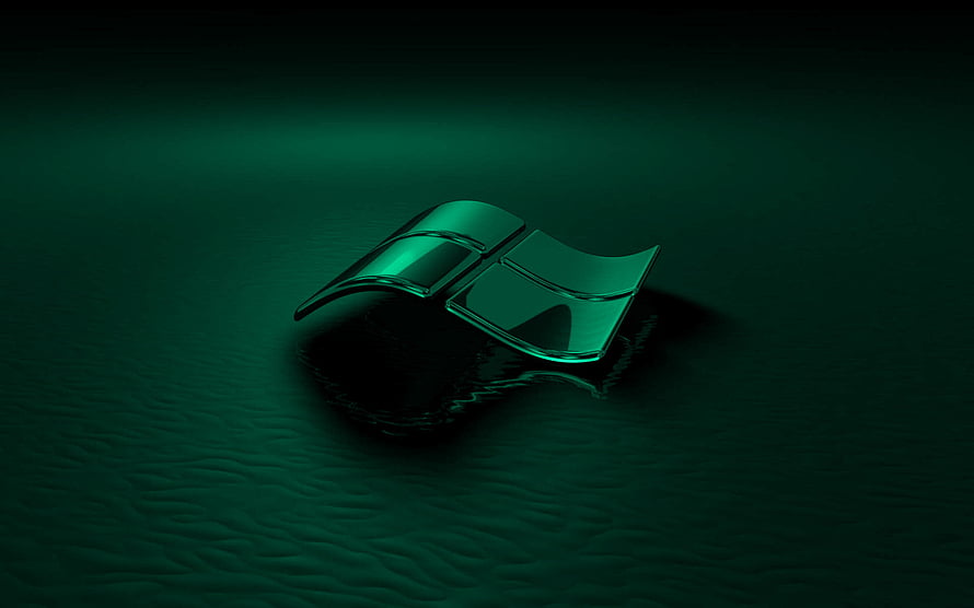 Glossy Green Windows Logo Floating on Dark Water Surface HD wallpaper