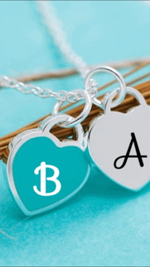 Personalized Heart Pendant Necklaces with Initials A and B on Turquoise Background HD phone wallpaper