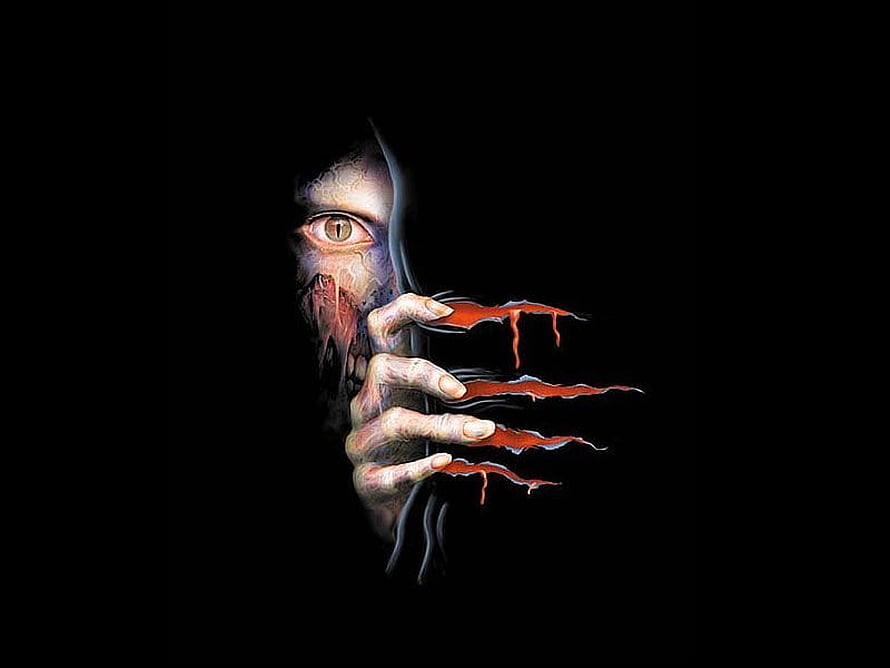 Horror Artwork of a Bloody Hand Claws Through Darkness Revealing a Creepy Eye HD wallpaper