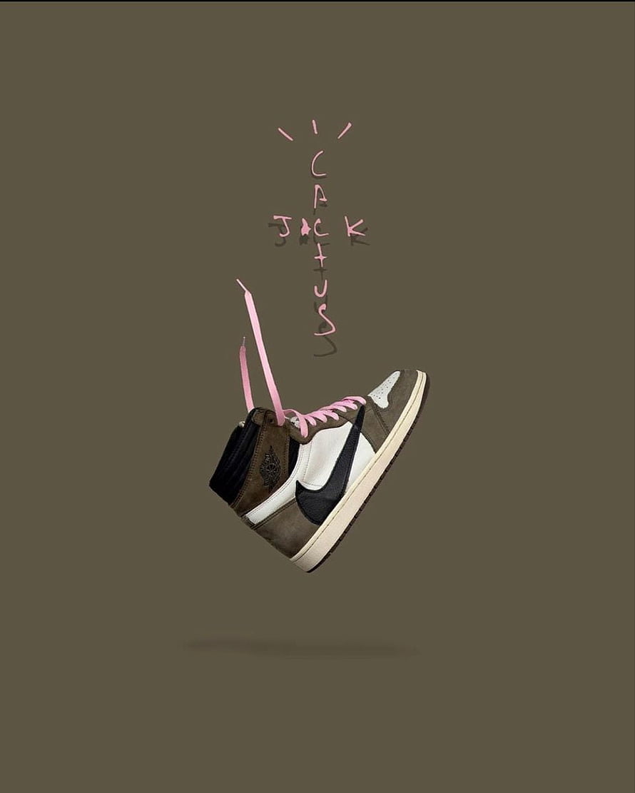 Travis Scott x Air Jordan 1 High Suede Sneaker with Pink Laces and Cactus Jack Logo HD phone wallpaper
