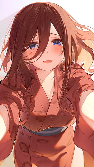 Miku Nakano Anime Character in Traditional Kimono with Warm Lighting HD phone wallpaper