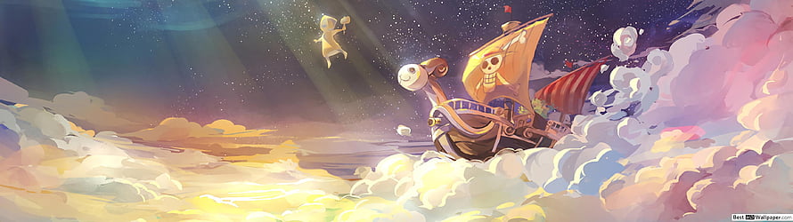 Fantasy Pirate Ship Sailing Through Clouds Under Starry Sky HD wallpaper