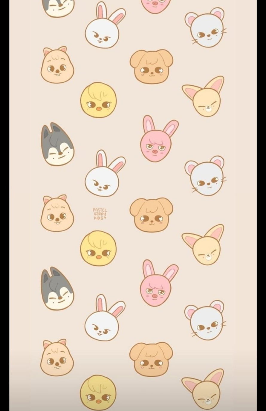 Cute Pastel Animal Faces Pattern Wallpaper With Kawaii Cats Dogs Rabbits And Mice HD phone wallpaper