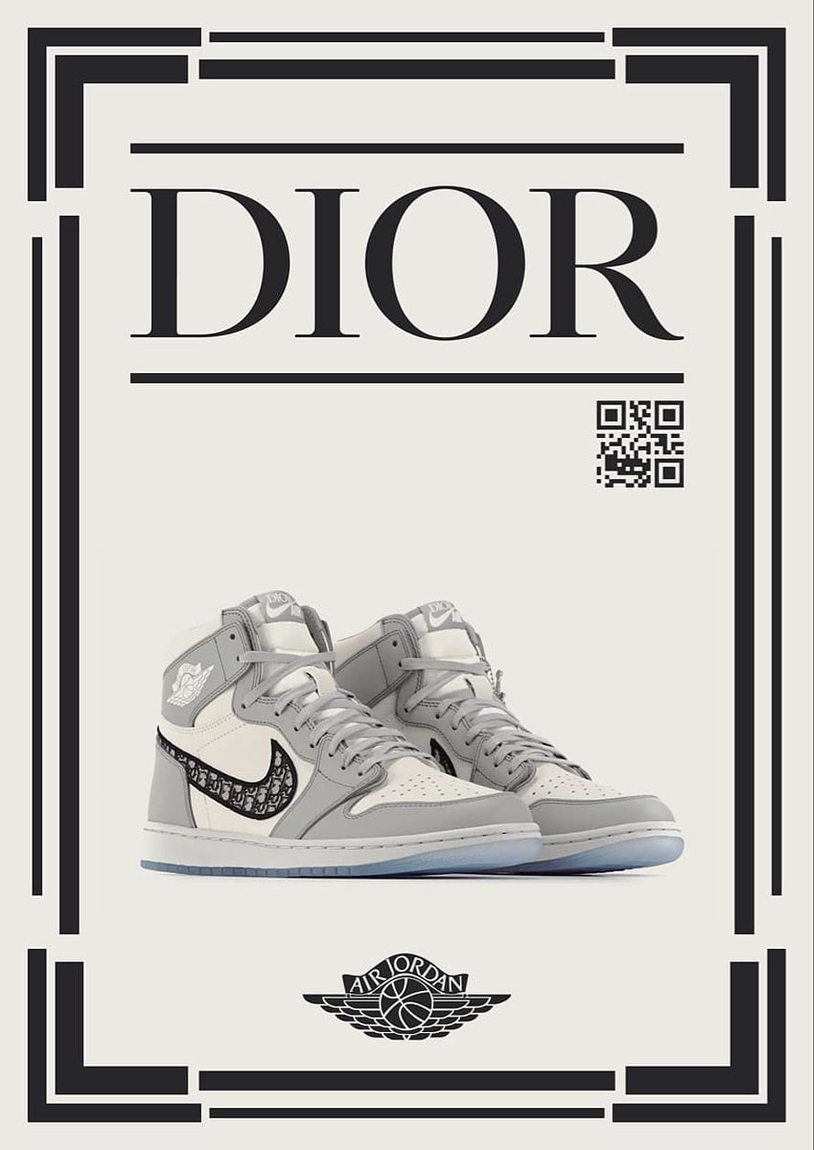 Dior x Air Jordan 1 High Sneakers in Grey and White with Oblique Pattern HD phone wallpaper