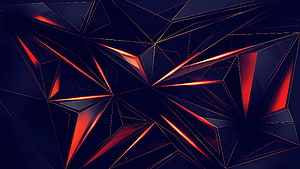 Abstract Geometric Background With Glowing Red And Gold Triangular Lines On Dark Blue HD wallpaper