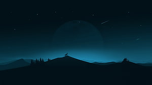 Minimalist Wolf Silhouette on Mountain Ridge Under Starry Night Sky HD wallpaper