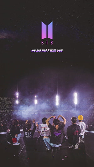 BTS Members On Stage At Night Concert With Purple Logo And Starry Sky HD phone wallpaper