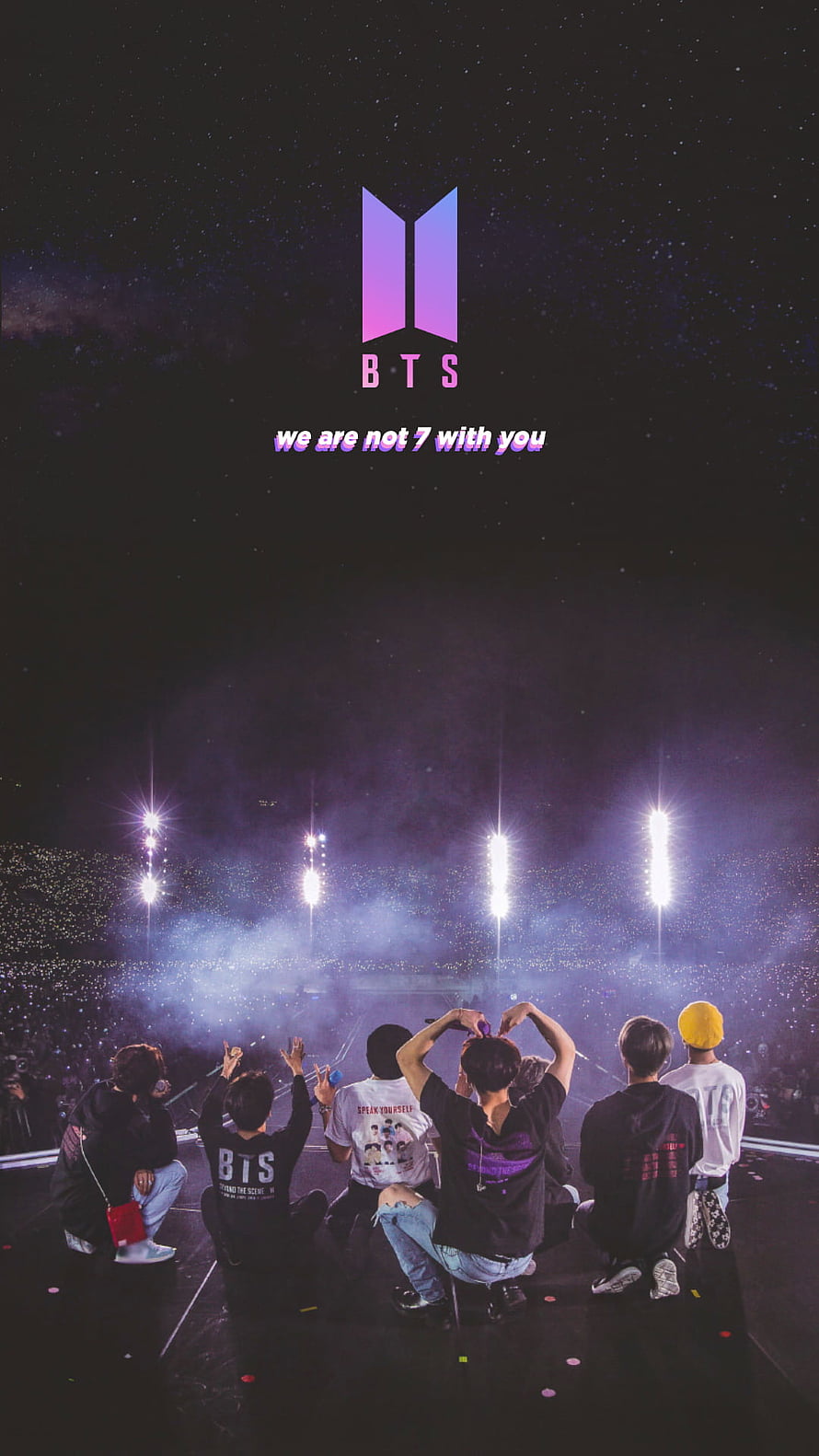 BTS Members On Stage At Night Concert With Purple Logo And Starry Sky HD phone wallpaper