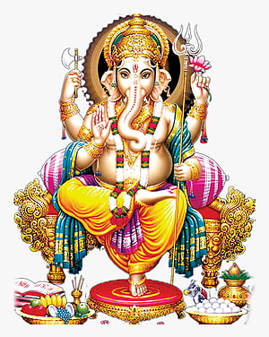 Lord Ganesha Sitting on Throne with Trishul and Lotus HD phone wallpaper