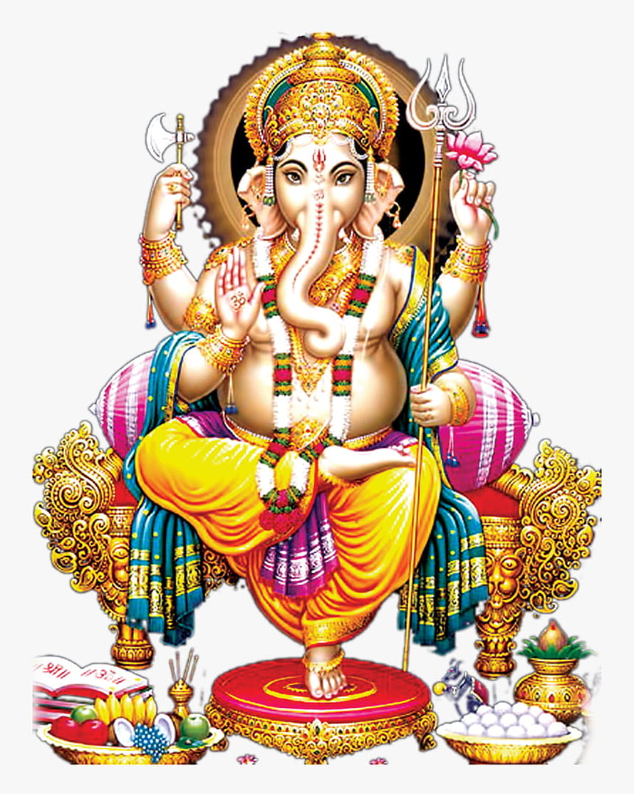 Lord Ganesha Sitting on Throne with Trishul and Lotus HD phone wallpaper