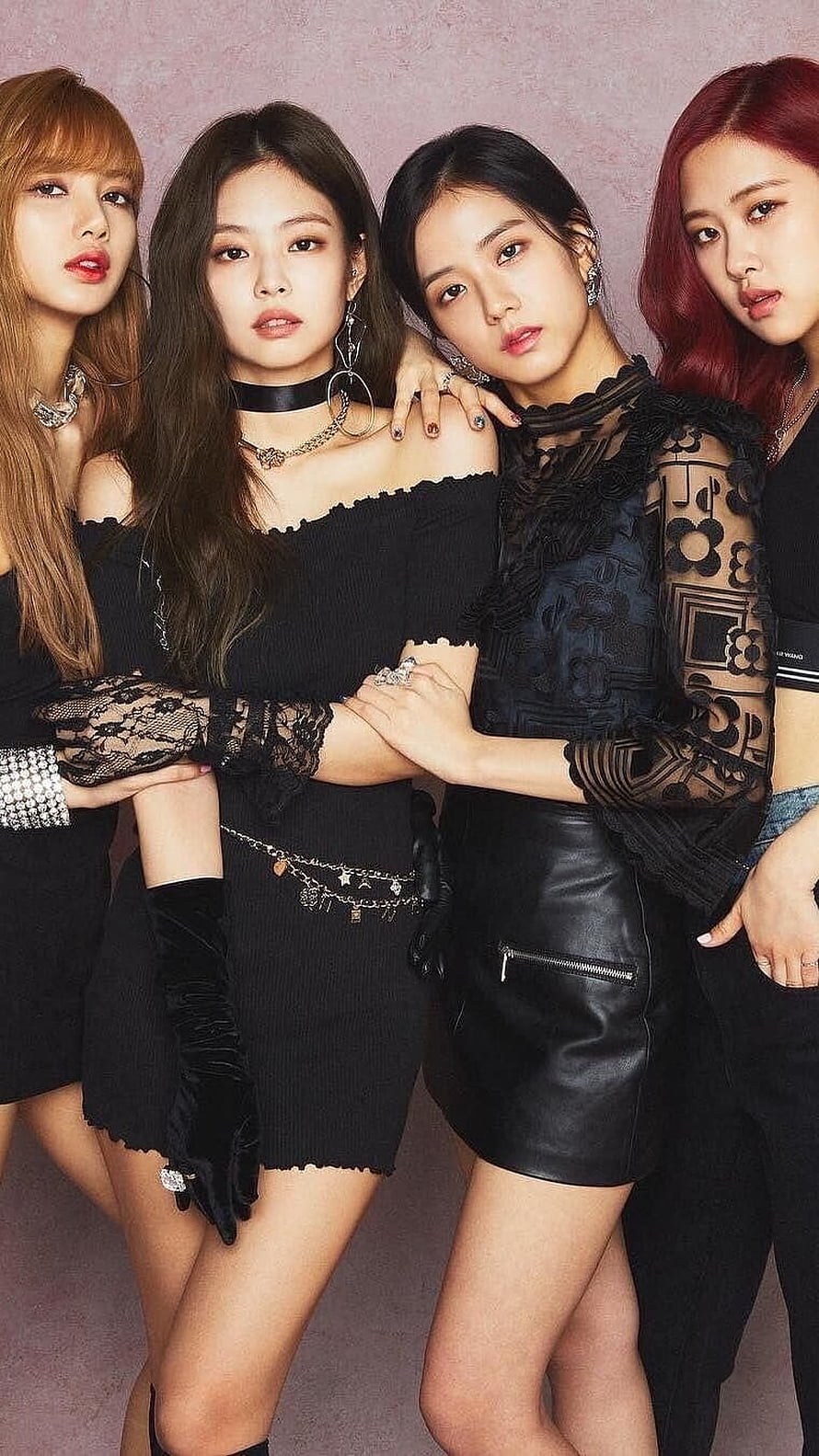 Blackpink Members in Black Outfits and Lace Details HD phone wallpaper
