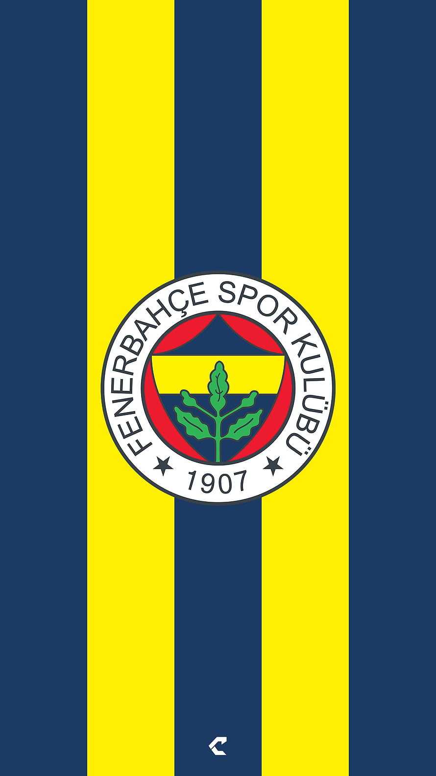 Fenerbahçe Spor Kulübü Official Club Crest on Navy and Yellow Striped Background HD phone wallpaper