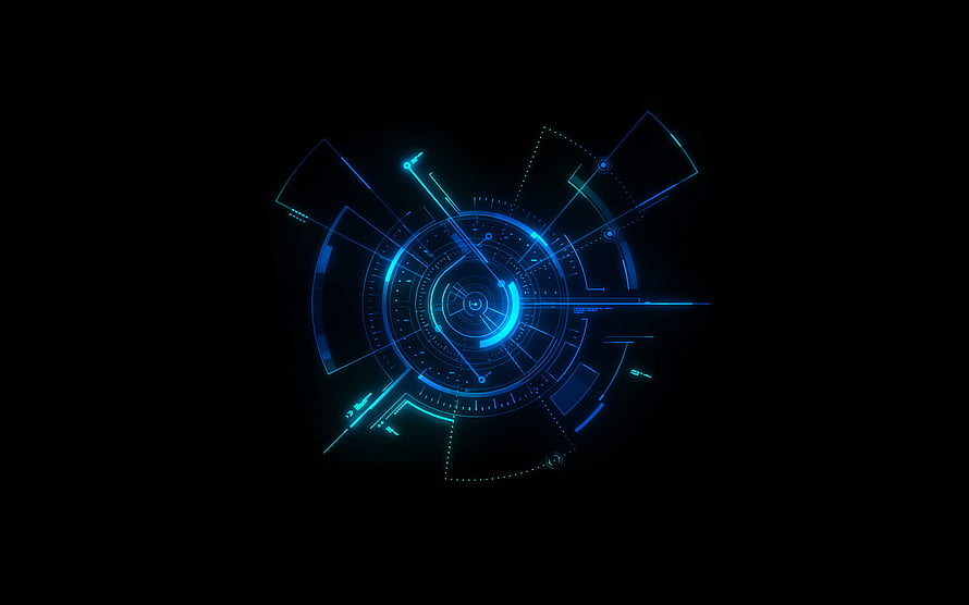 Futuristic Blue Holographic HUD Interface on Black Background HD wallpaper