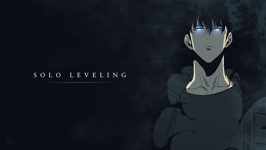 Sung Jinwoo from Solo Leveling with glowing blue eyes in dark moody anime style HD wallpaper