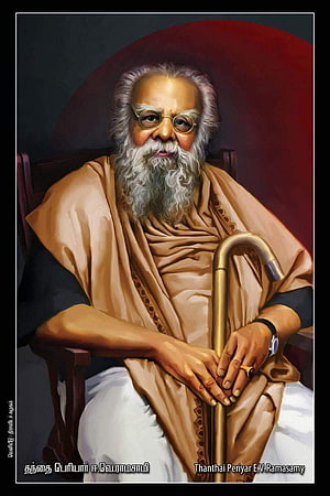 Periyar E.V. Ramasamy Portrait Painting in Traditional Attire with Walking Cane HD phone wallpaper