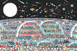 Where's Wally Lunar Base Scene With Spacecraft And Crowded Domes HD wallpaper