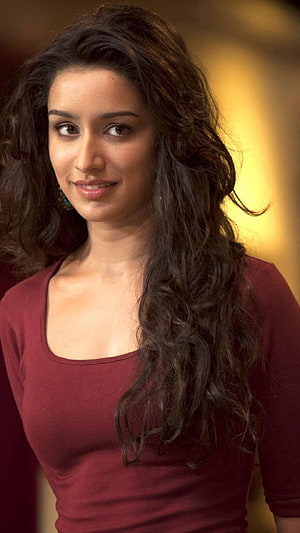 Shraddha Kapoor Portrait in Maroon Top with Long Wavy Hair HD phone wallpaper