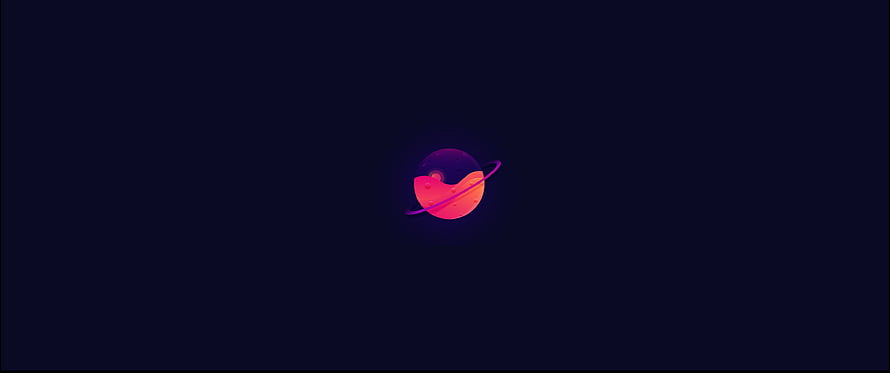 Minimalist Neon Planet with Ring on Dark Space Background HD wallpaper