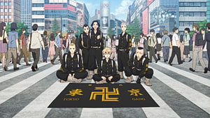 Tokyo Revengers Tokyo Manji Gang Members Posing on Shibuya Crosswalk HD wallpaper