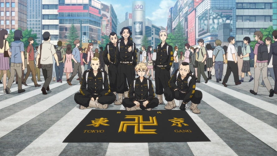Tokyo Revengers Tokyo Manji Gang Members Posing on Shibuya Crosswalk HD wallpaper