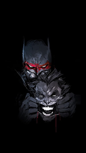 Dark Batman Holding Joker Mask Digital Art Wallpaper, AMOLED Minimalist . AMOLED . Black, Joker Amoled HD phone wallpaper