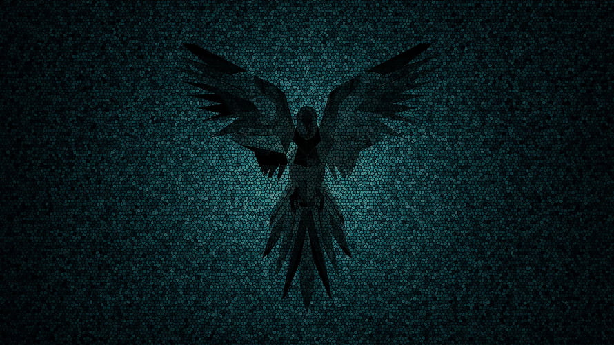 Dark Angel Silhouette with Spread Wings on Textured Teal Background HD wallpaper