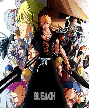 Bleach anime character group poster featuring Ichigo Kurosaki and Bleach cast HD phone wallpaper
