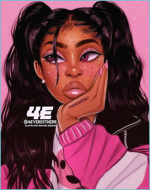 Digital Art Portrait of Girl with Freckles and Pink Background HD phone wallpaper