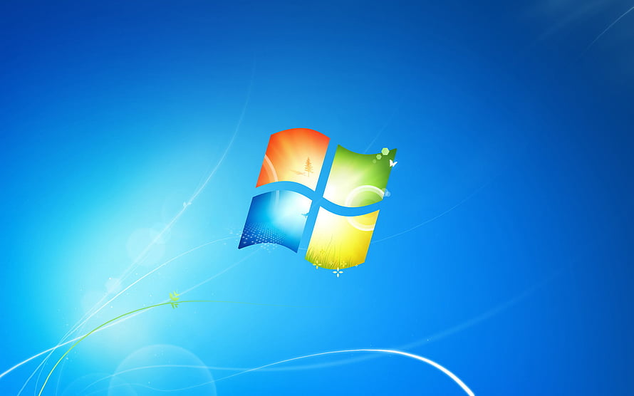 Windows 7 Default Desktop Wallpaper with Colorful Logo and Blue Background HD wallpaper