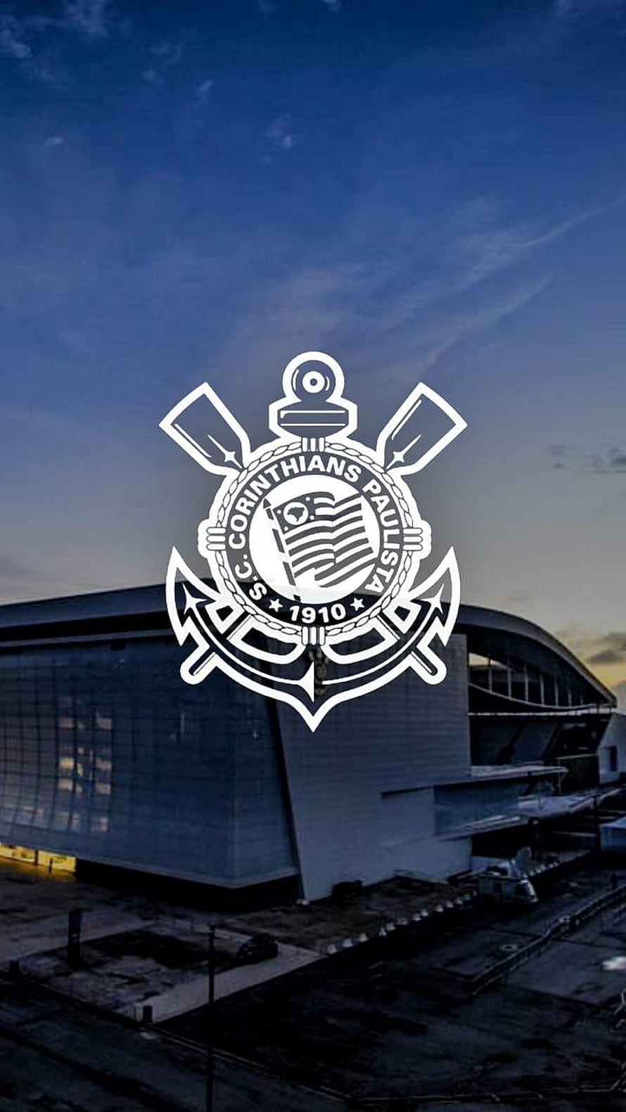 Corinthians Paulista Club Crest Over Arena Corinthians Stadium at Dusk HD phone wallpaper