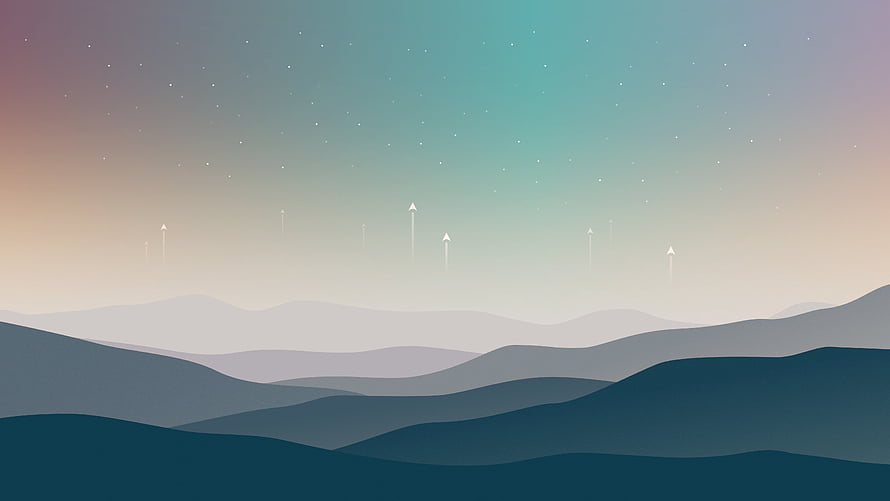 Minimalist Vector Landscape With Layered Hills And Starry Gradient Sky HD wallpaper