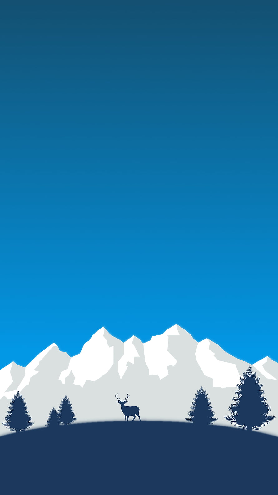 Minimalist Blue Deer Silhouette With Snowy Mountains And Pine Trees HD phone wallpaper