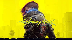 Cyberpunk 2077 V Jacket Character Artwork Against Vibrant Yellow City Skyline HD wallpaper