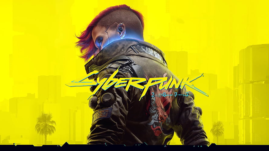 Cyberpunk 2077 V Jacket Character Artwork Against Vibrant Yellow City Skyline HD wallpaper