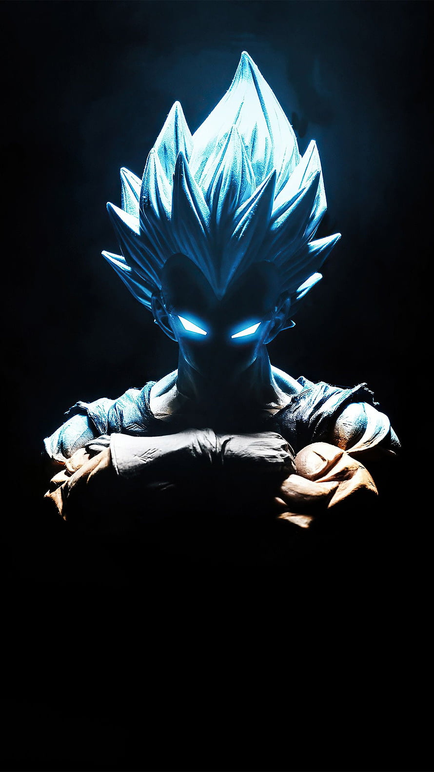 Goku Ultra Instinct Sign Bust Statue with Glowing Blue Eyes and Spiky Hair HD phone wallpaper