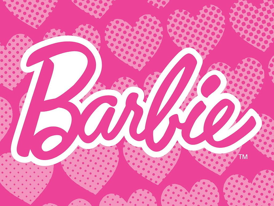 Barbie Logo on Pink Polka Dot Heart Pattern Background HD wallpaper