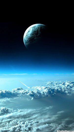 Rocket Launching Into Space Above Clouds With Planet In Background HD phone wallpaper