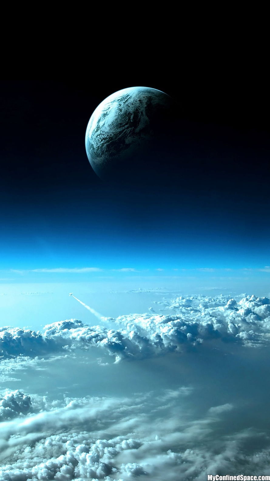 Rocket Launching Into Space Above Clouds With Planet In Background HD phone wallpaper